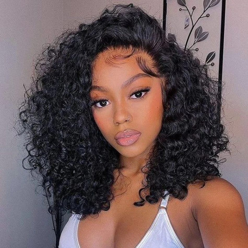 13x6 Deep Curly Bob Wigs Pre Plucked Short Bob Lace Front Curly Human Hair Wigs Transparent Deep Wave Frontal Wig For Women