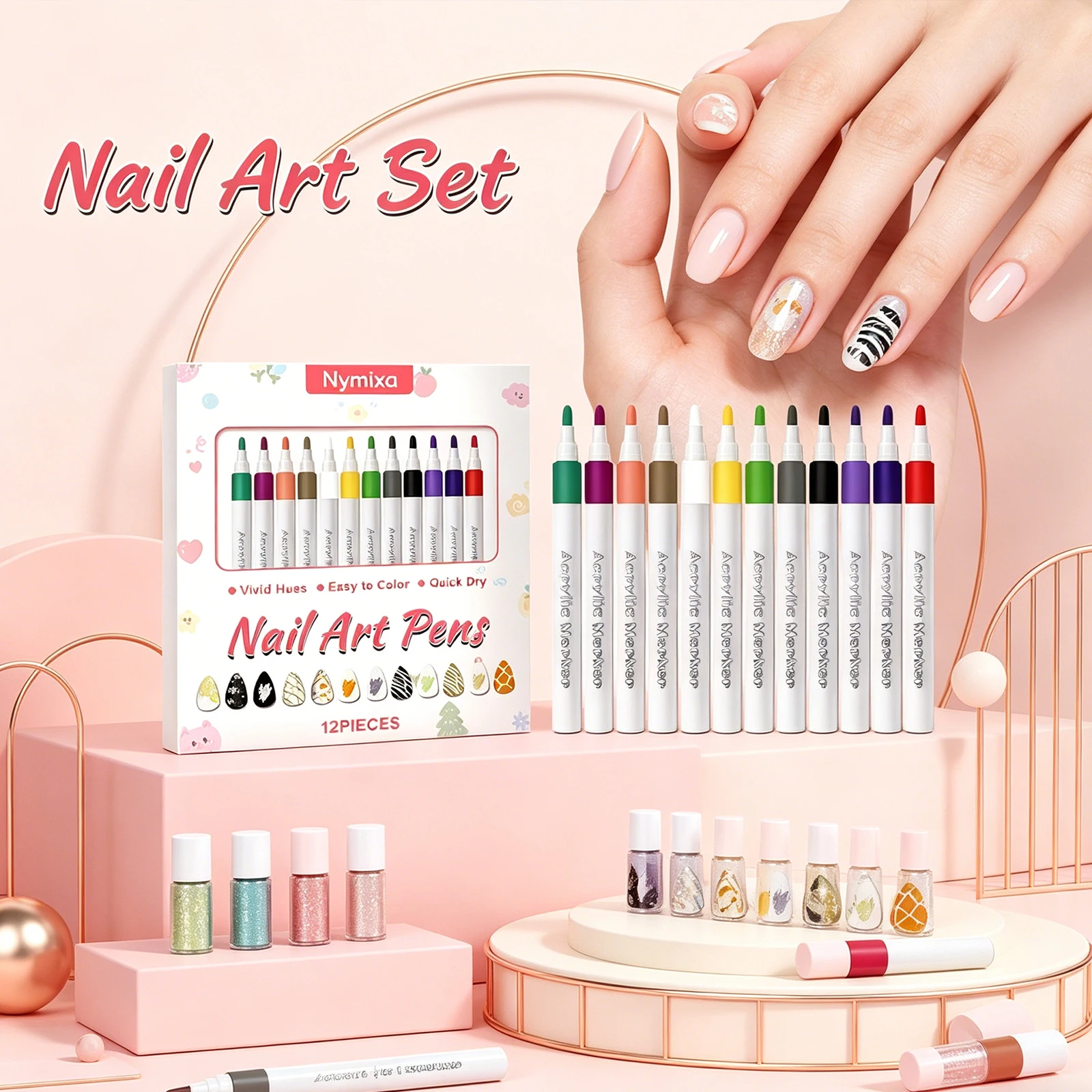 

Multi Color Nail Art Pen Set DIY Manicure Tools Waterproof Ink Easy for Beginners Natural Acrylic Nails Professional Painting