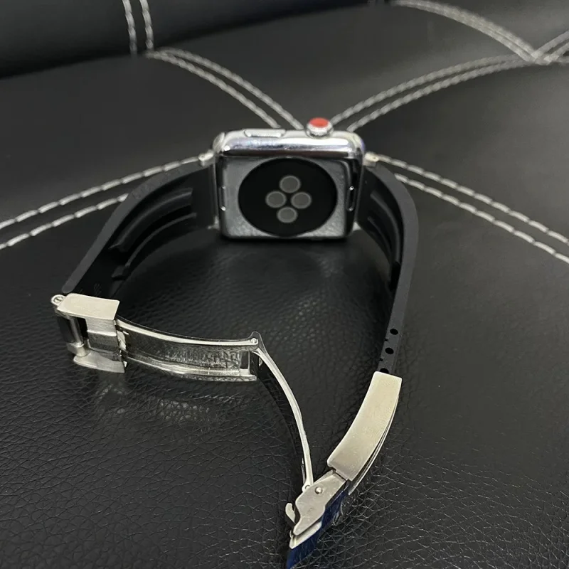 Подходит для Apple I watch Ultra2 watch S10/9/8, цепочка 38 мм, ремешок из нержавеющей стали, складная пряжка, высококачественный резиновый ремешок для часов