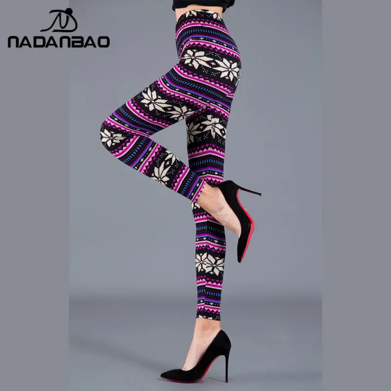 Nadanbao Christmas Deer Snowflake Print Leggings Women Autumn Thin Slim Tights Classic Casual Ladies Pants Elastic Outer Bottoms