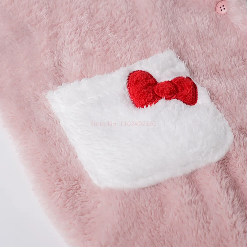 New Sanrio Hello Kitty Kawaii Winter Coral peluche pigiama Cartoon Sweet Girl pigiama lungo peluche addensato coppia Casualwear