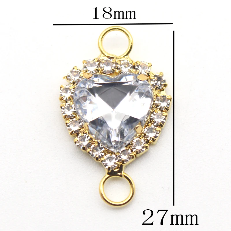 10Pcs 18*27MM Gold-Plated Heart-Shaped Diamond Hanging Ring, Sewing Decorative Button DIY Metal Jewelry Decorative Accessories