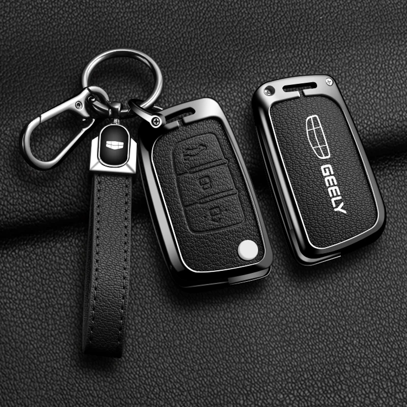 For Geely GX3 EC7 EC8 GC6 EC715 EC718 Emgrand7 EU7 EC7-RV EC718-RV  3 Buttons Metal Leather Car Key Case Cover Protect Shell view 2