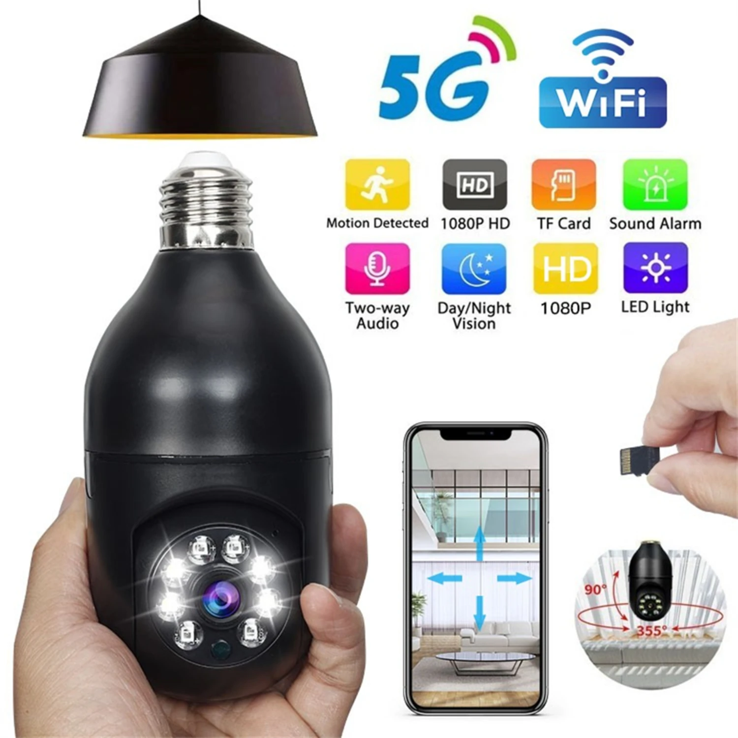 

E27 Light Bulb Camera WiFi Outdoor Indoor 1080p 360 Degree Panoramic Smart Home Security Wireless Smartbulb Cam Dome Surveillanc