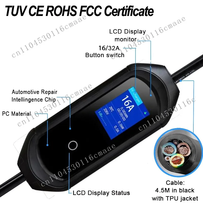 Mode 2 16A 3.5kw Adjustable Portable Electric Vehicle Charger Type 2 5m Cable