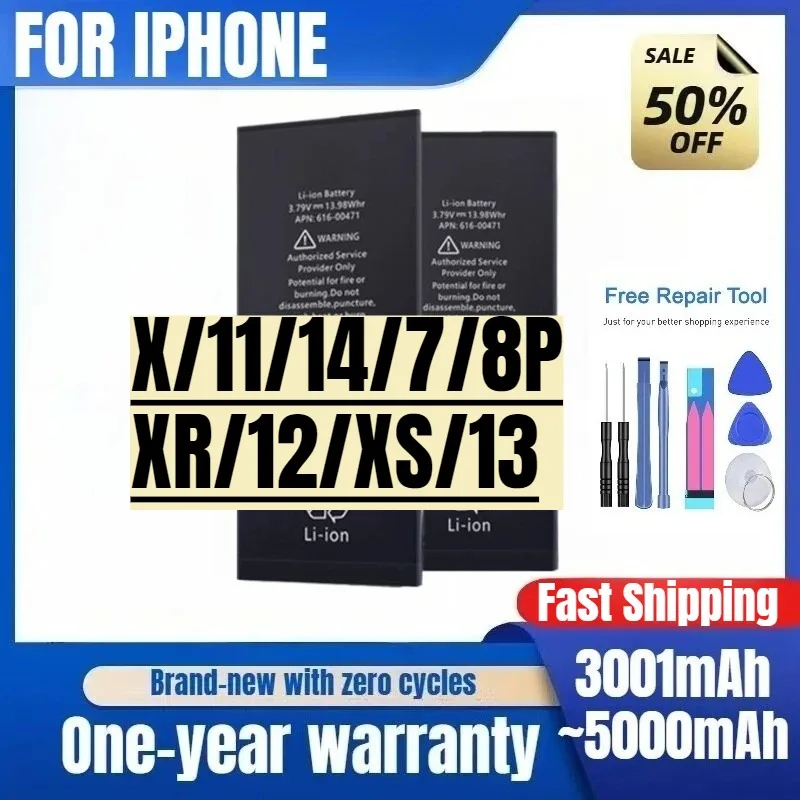 

For IPhone Mobile Phone Battery X/11/14/7/8P/XR/12/XS/13 High Capacity Battery High Quality Replacement Batteries with Tools