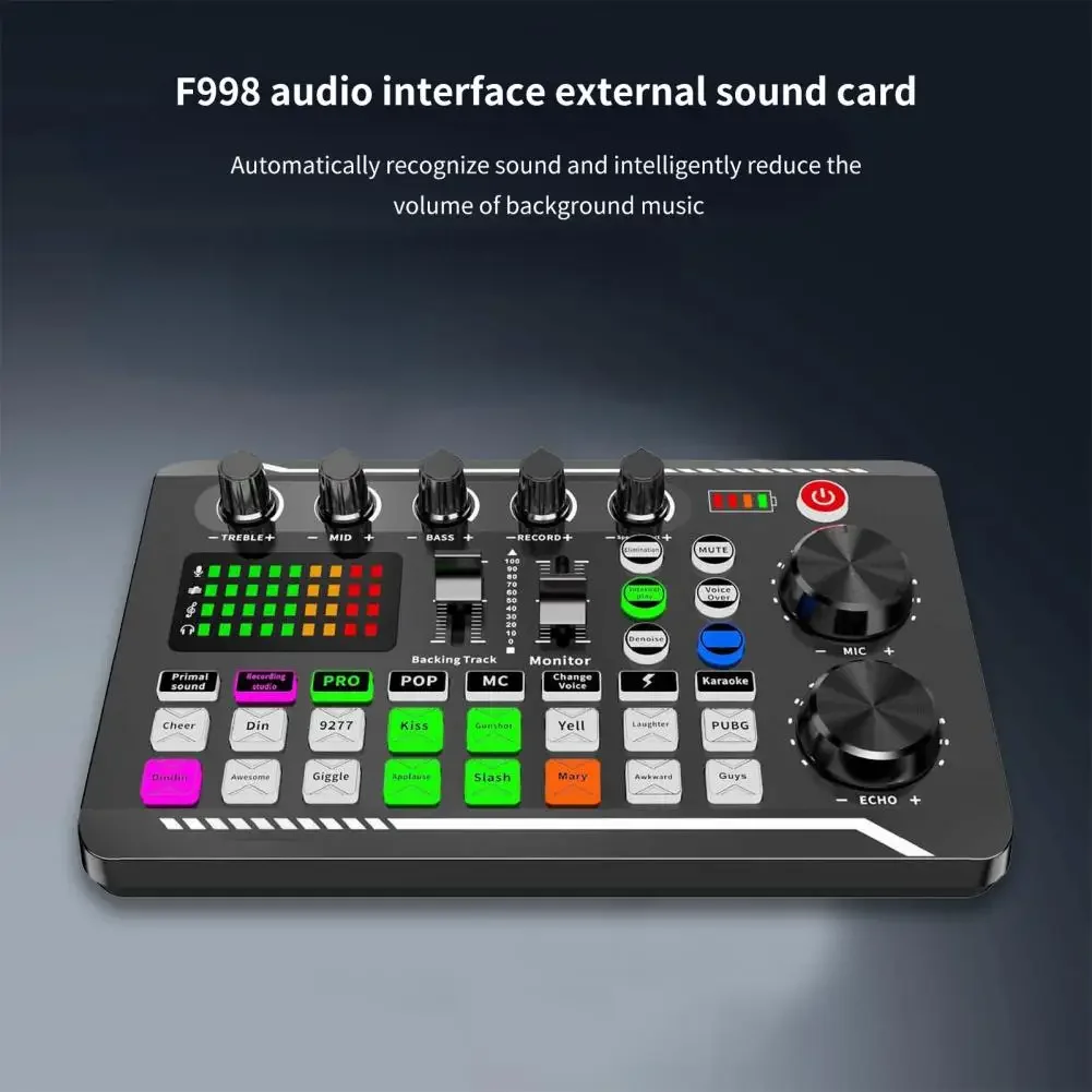 

Portable Reliable F998 Microphone Sound Card Adapter Volume Adjustable USB Mixer Audio Console Amplifier Voice Control Karao