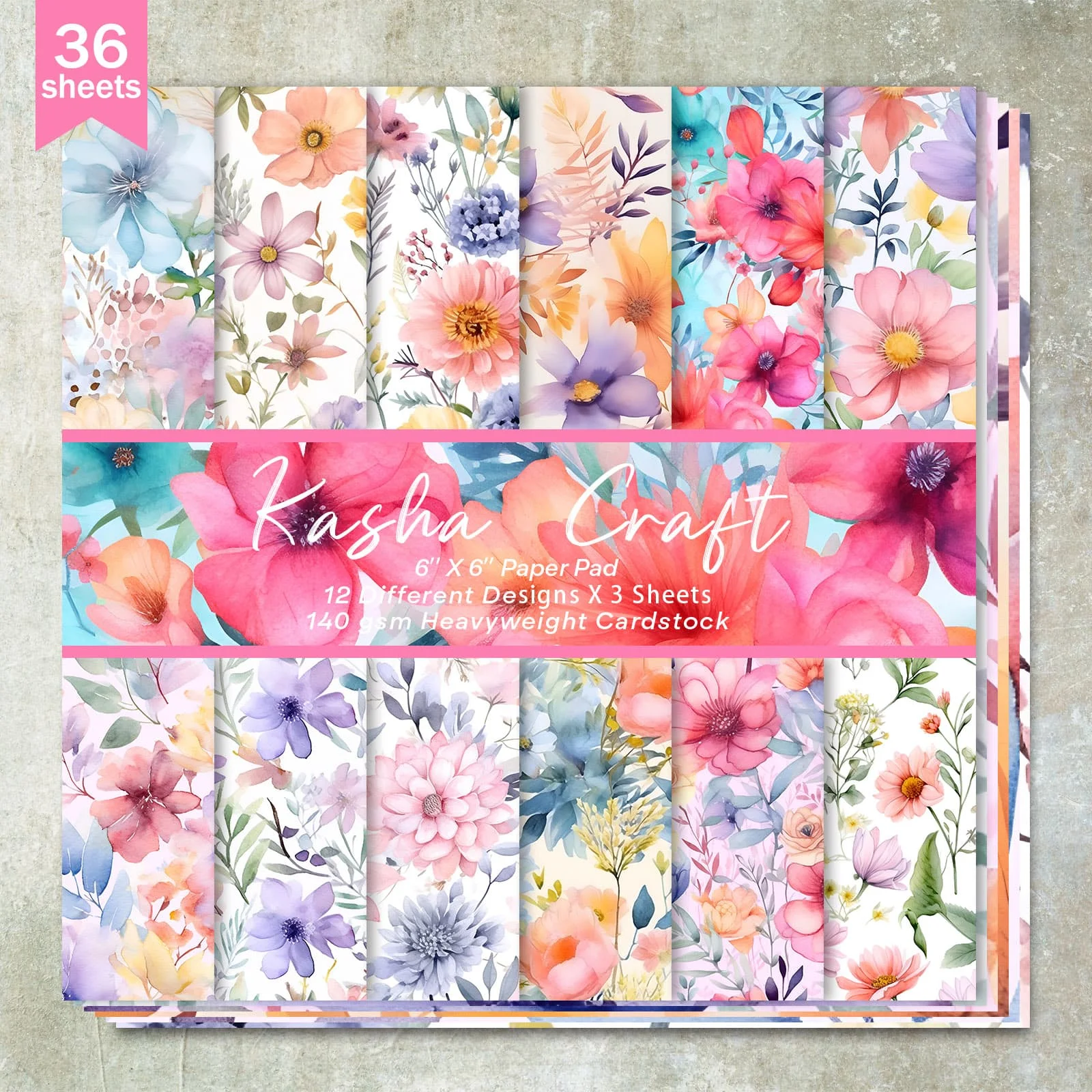 36 Sheets 6inch (Colorful Flower Background) Clipping Thin Paper For Bullet Diary, Junk Magazine, Greeting Card Backg