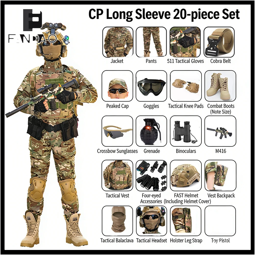 

Tactical Children's Camouflage Suit Boys' Pure Cotton Special Forces Long-Sleeved Clothing Military Training Performance Costume