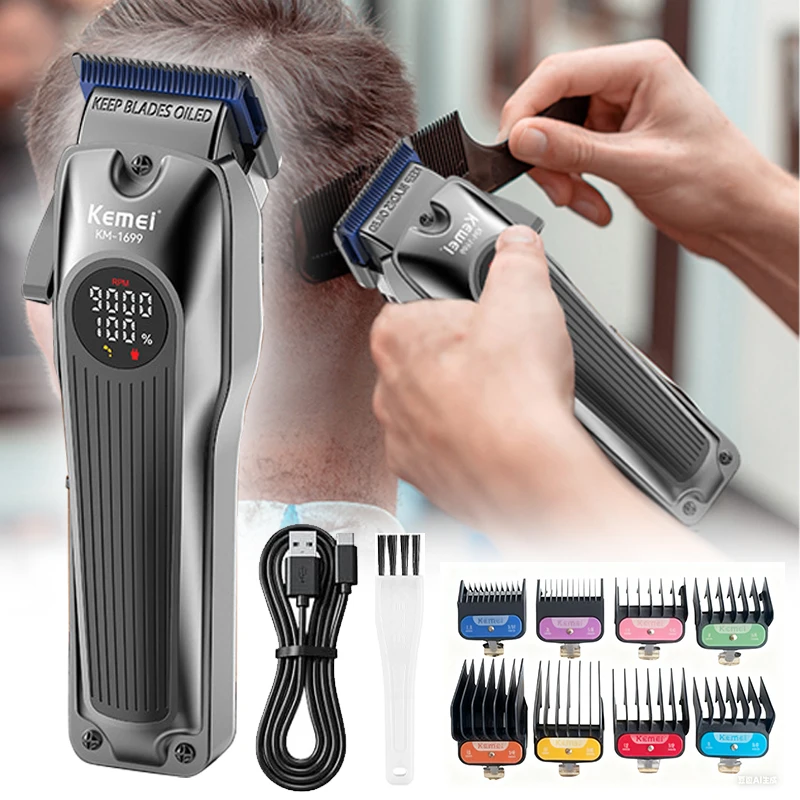 Kemei Nem Powerful Hair Trimmer Electric Hair Cutting Machine with LED Display Screen Men's Hair Clipper KM-1699
