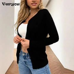 Elegant Women Cardigan Sweater Long Sleeve Button Top Autumn Winter Female Black Knitted Sweaters Pull Femme Jacket