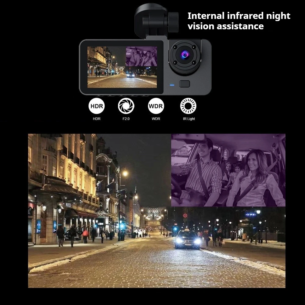 Three-lens Dash Cam for Cars Camera 720 480P Video Recorder Dashcam DVR Black Box DVR Infrared Night Vision with APP Connection view 2