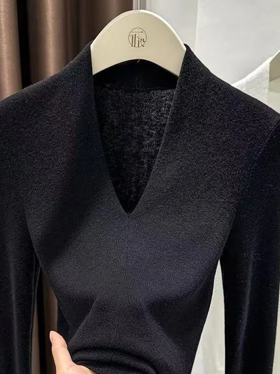 Maglieria slim fit V-Ne Base da donna irt Faionable Thin Sle 2025 Autunno Inverno Seasonal Ele Top Materiale Quali