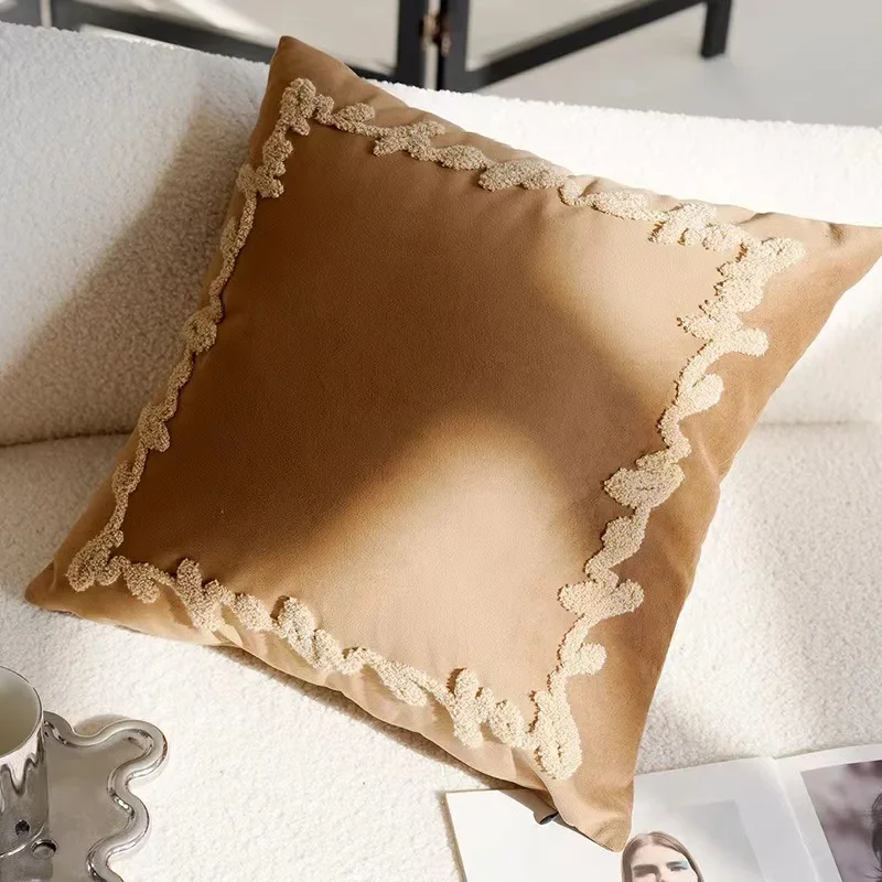 45x45CM Brown Vintage Nordic Throw Pillow Cover Cream Light Luxury Sofa Cushion Waist Cover Simple Decorative Pillowcase