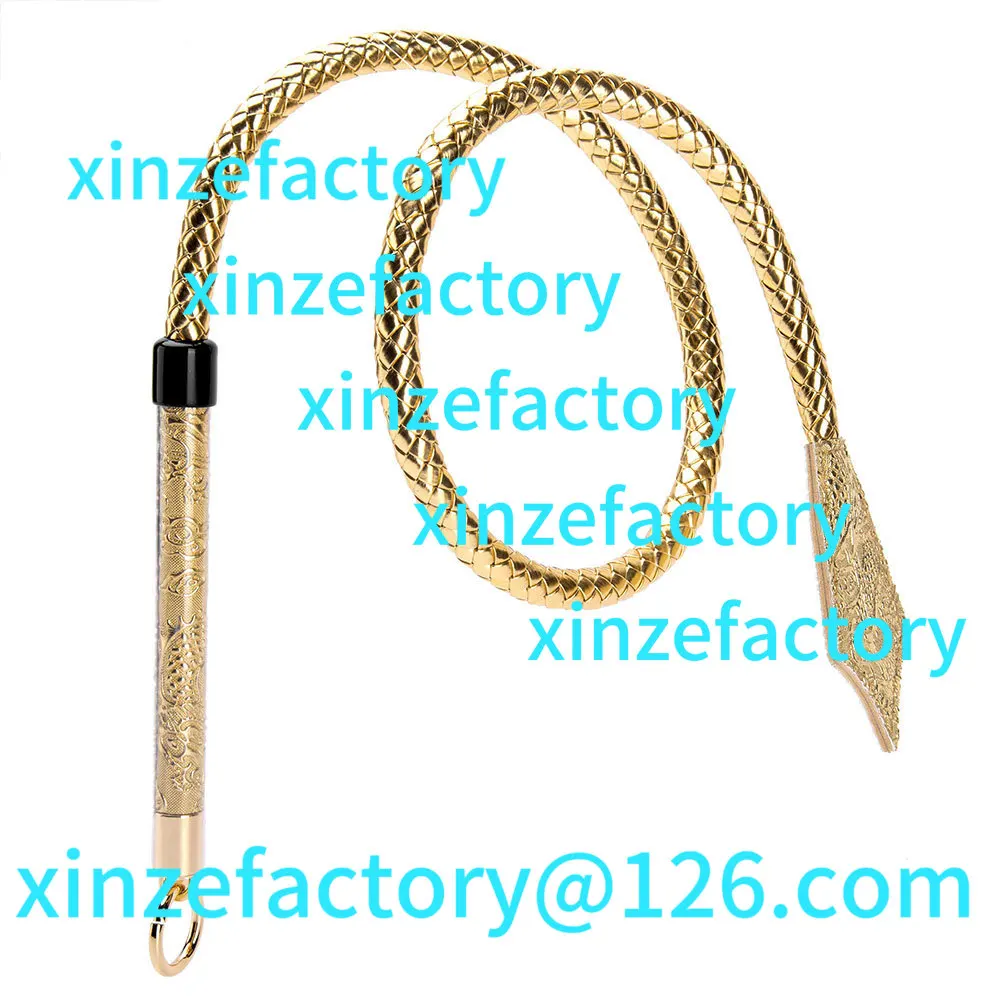 

Customization 96CM Weave Golden PU Leather Horse Whip,Riding Crop Flogger Horse Riding Spanking Whipscustomizable