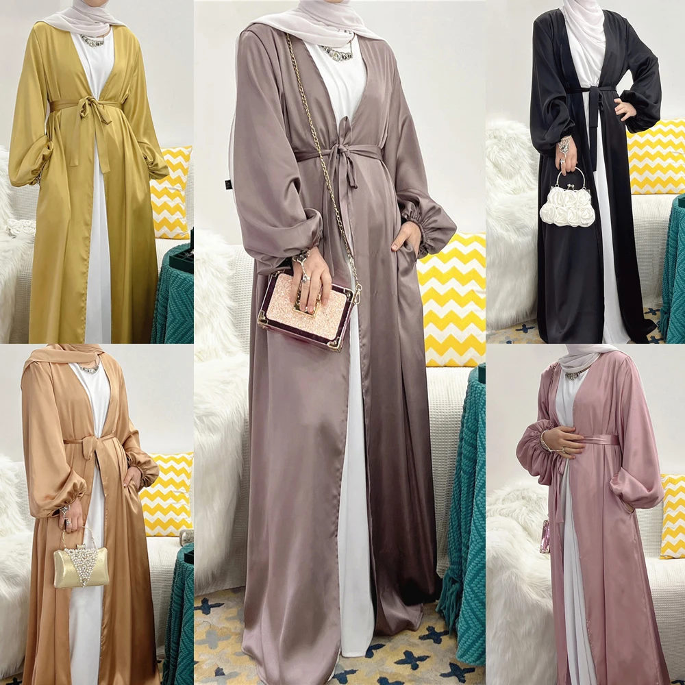 

Eid Open Abaya Dubai мусульманский хиджаб платье с рукавами-пузырями летние турецкие Abayas для искусственных кимоно для женщин Musulmane