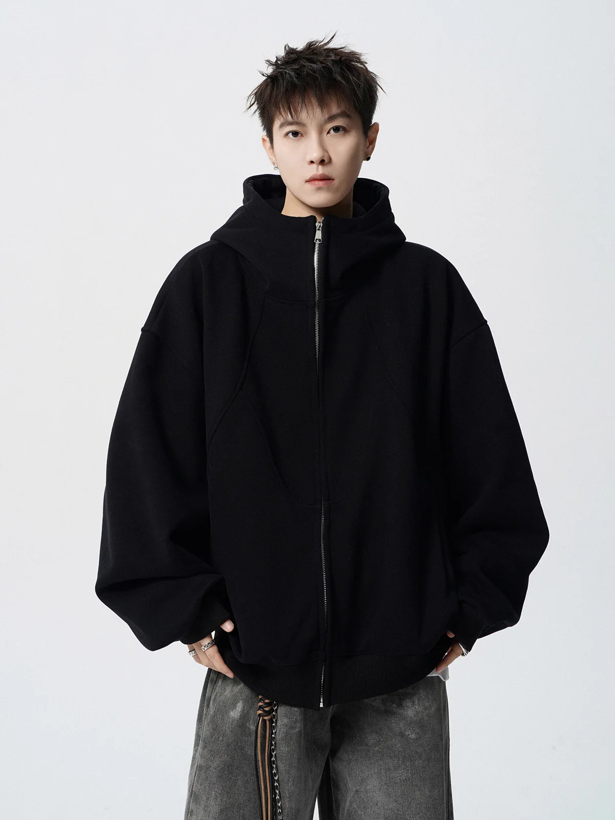 American Deconstruction Hooded Jacket Men's Winter Splicing Sweater High Street Velvet Couple Hoodie