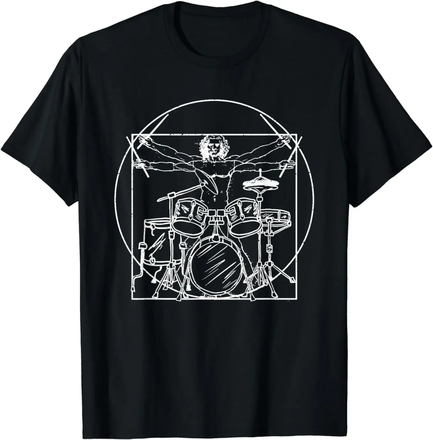 2025 Drummer Gift: Da Vinci Drums Drawing Present for Music Fans T-Shirt Fashion Spray Paint Robot Trendy Short-Sleeved T-Shirt