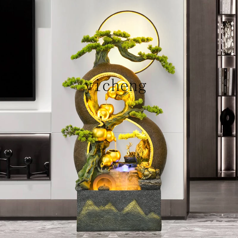 

TQH Chinese gourd feng shui wheel flowing water generates wealth floor ornament rockery circulating water decoration