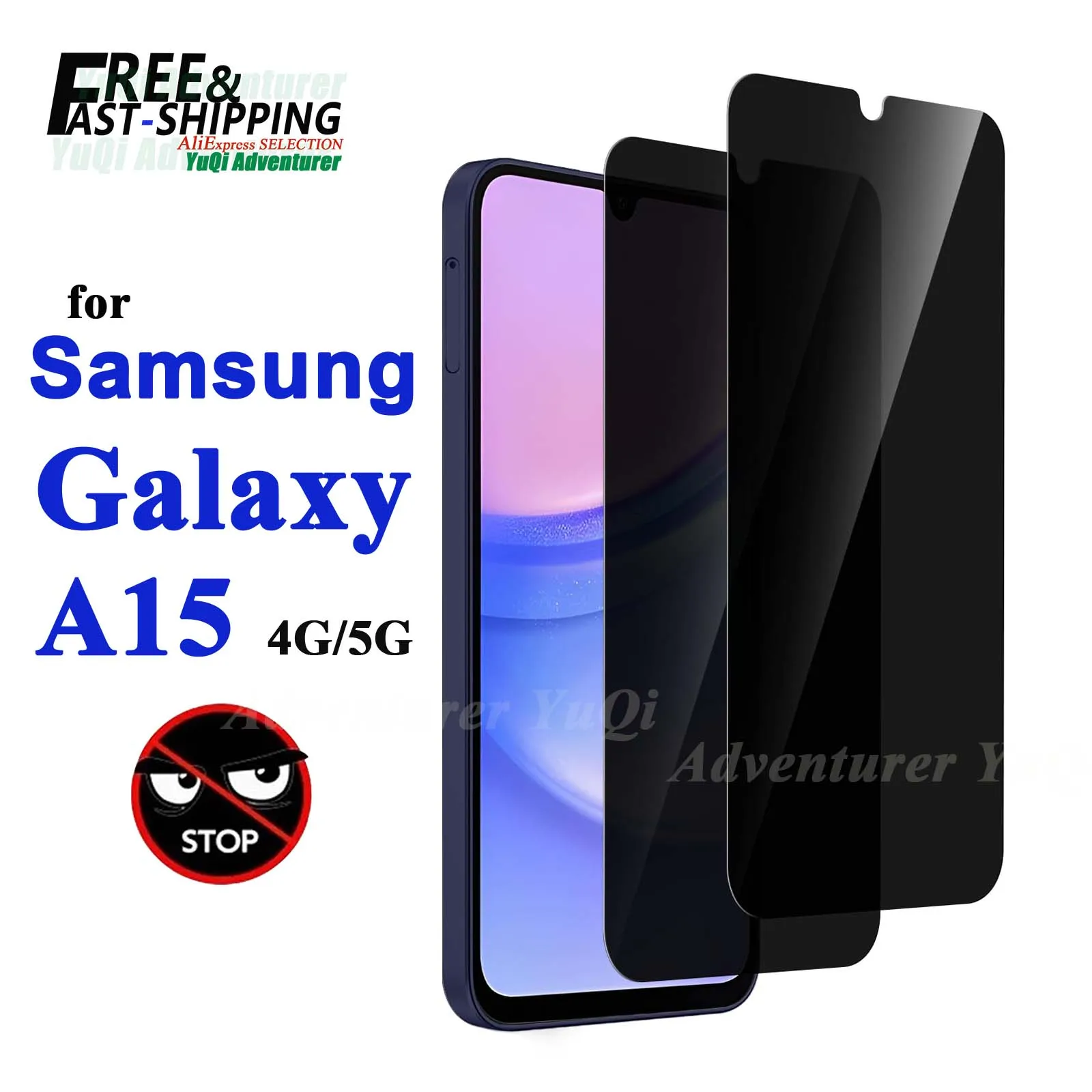 Anti Spy Screen Protector For Galaxy A15 4G 5G Samsung, Tempered Glass Privacy Peep Scratch 9H Case Friendly High Aluminum