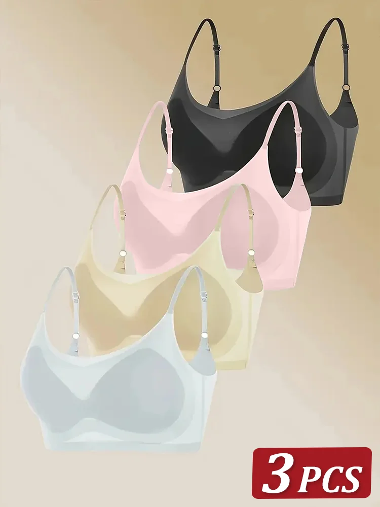 

3 шт. ультратонкий бюстгальтер из ледяного шелка, женский бесшовный бюстгальтер M-4XL для девочек, спортивный бюстгальтер для девочек, однотонный женский беспроводной бюстгальтер с воздушным охлаждением