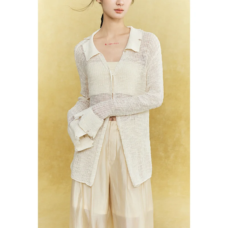 

Вязаный кардиган MurmurMi свободного кроя с текстурой, оригинальный дизайн, из смесового хлопка, с длинными рукавами, женский, дышащий, комфортный