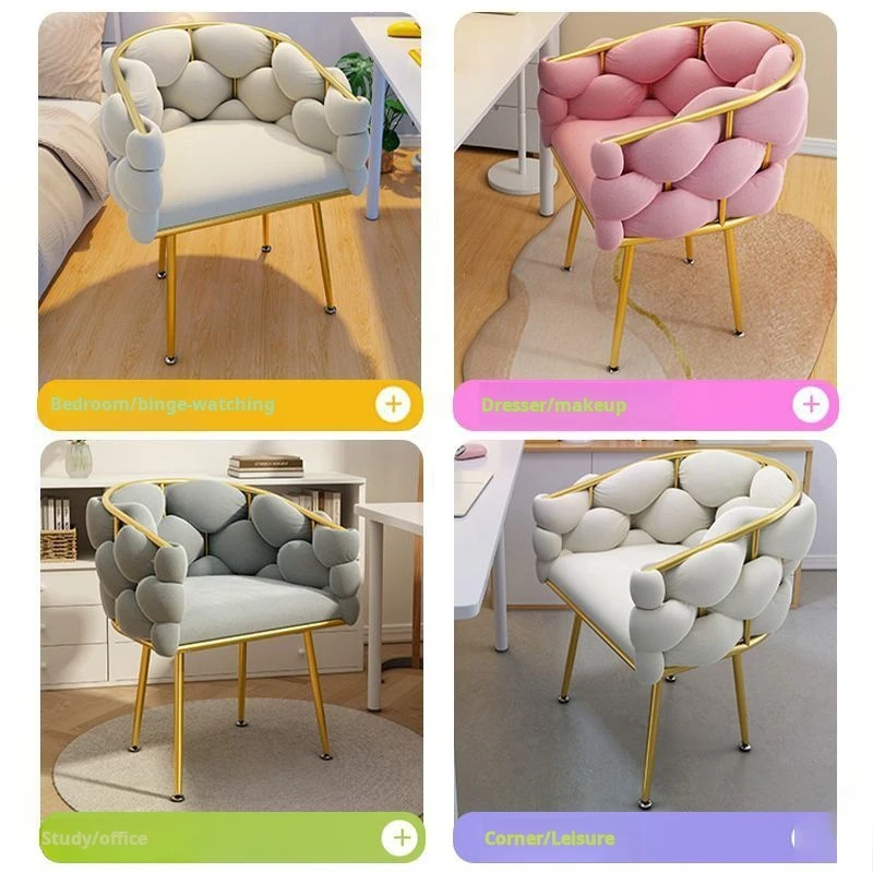 Nordic Luxury Makeup Chair Living Room Puffs Armchairs Dining Flannel Backrest Chair Modern Relaxing Single Sofa Furniture