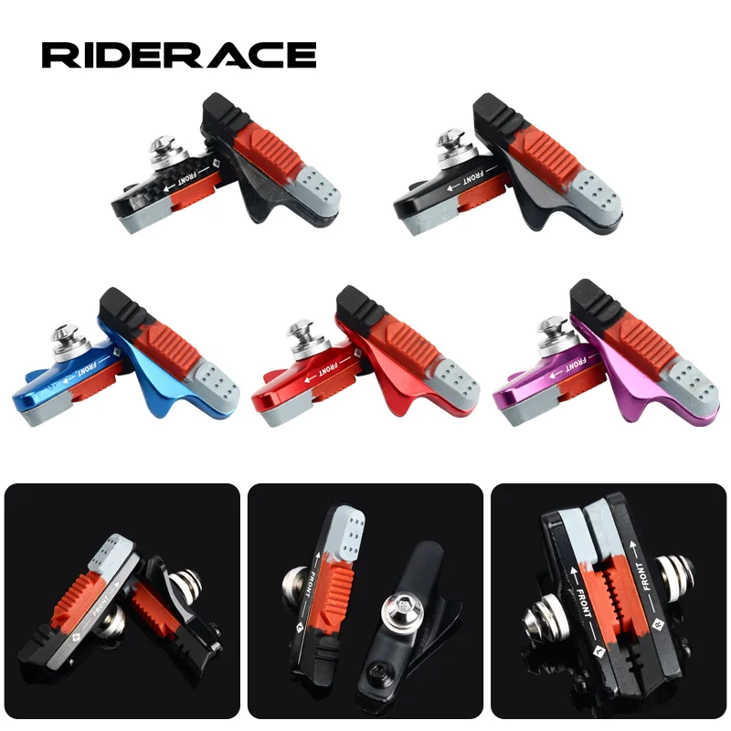 RIDERACE Bicycle Brake pads For Rim C Brake CNC Bike Braking V-Brake Holder Shoes Rubber Block Durable Road Cycling Accessories