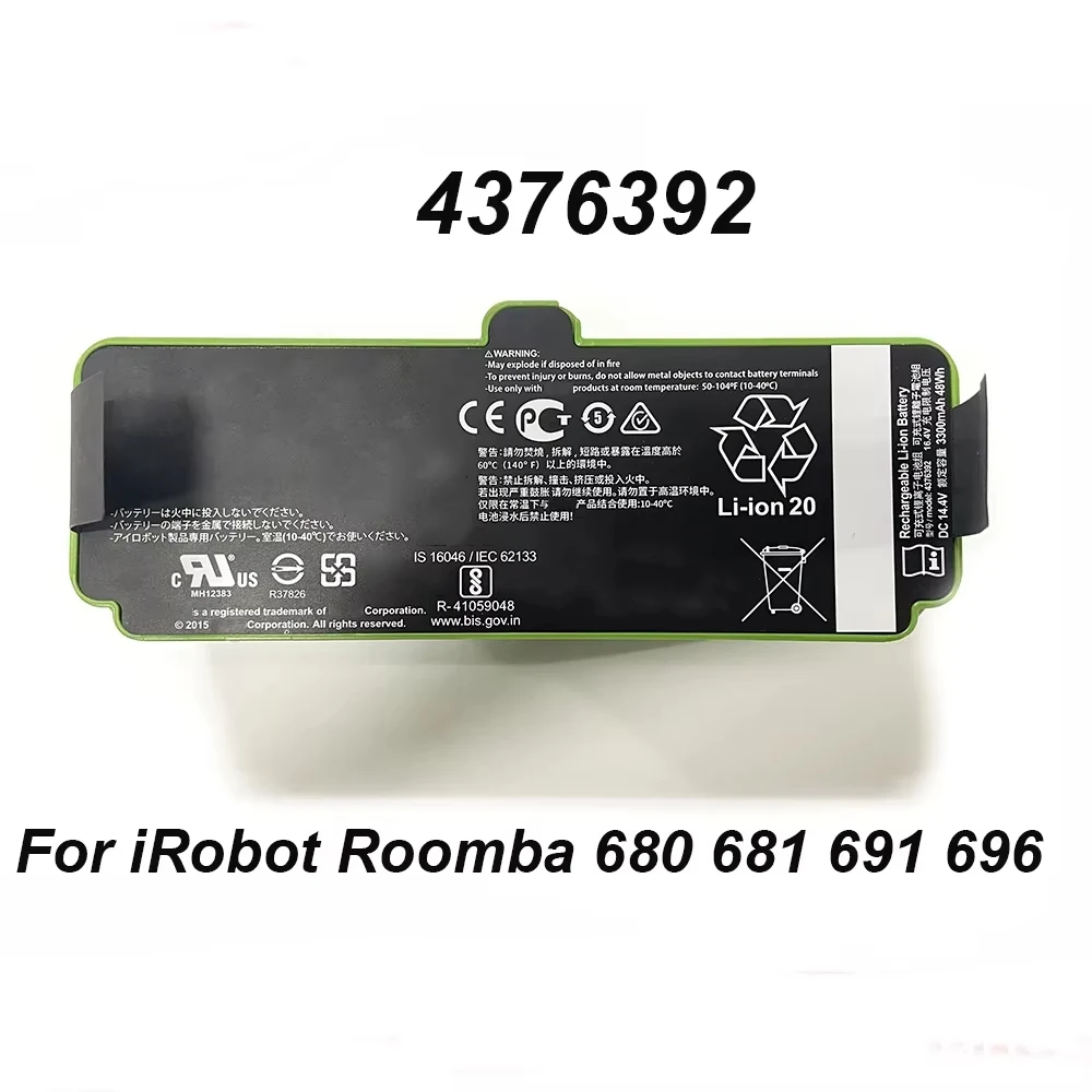 4376392 3300mAh 14.4V 48Wh Battery For iRobot Roomba 615 640 652 665 670 680 681 691 696 891 896 965 960 980 985 Series