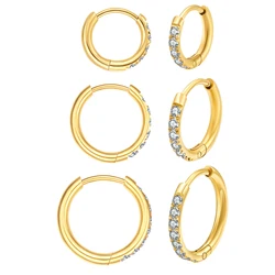 Small Huggie Hoop Earrings Stainless Steel Cubic Zirconia Cartilage Round Earring Jewelry for Women Sensitive Ears