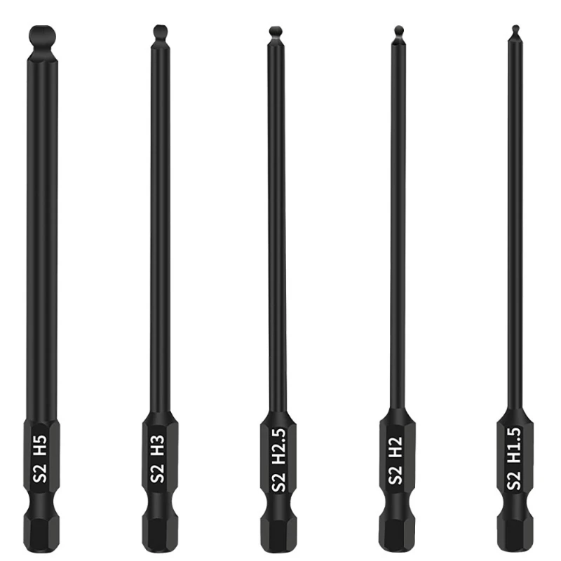 Ball End Hex Head Allen Wrench Drill Bit Set, 9PCS 1/4 Inch Hex Shank Magnetic Metric S2 Steel Ball End Screwdriver Bits Set