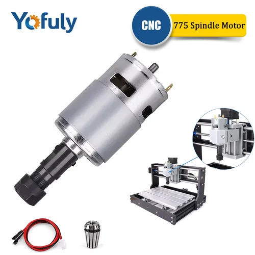Yofuly CNC 775 Motor de husillo herramientas de carpintería rodamiento de bolas husillo de 20000 rpm para máquina cortadora de grabado CNC serie 3018 Pro