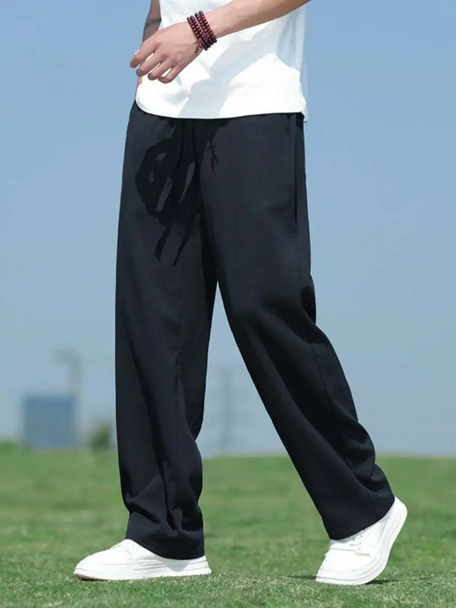 Summer Thin Cotton Lin Men's Loose Long Casual Pants Straight Leg Pure Color Trousers for Men Comfortable Breathable Summer P...