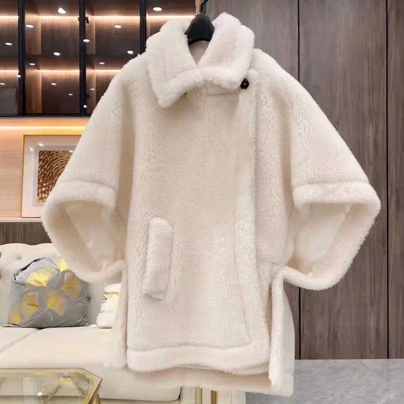 Women Coat Winter Real Sheep Wool Jacket Cloak Model Clothes New Fashion Thick Warm Soild Color