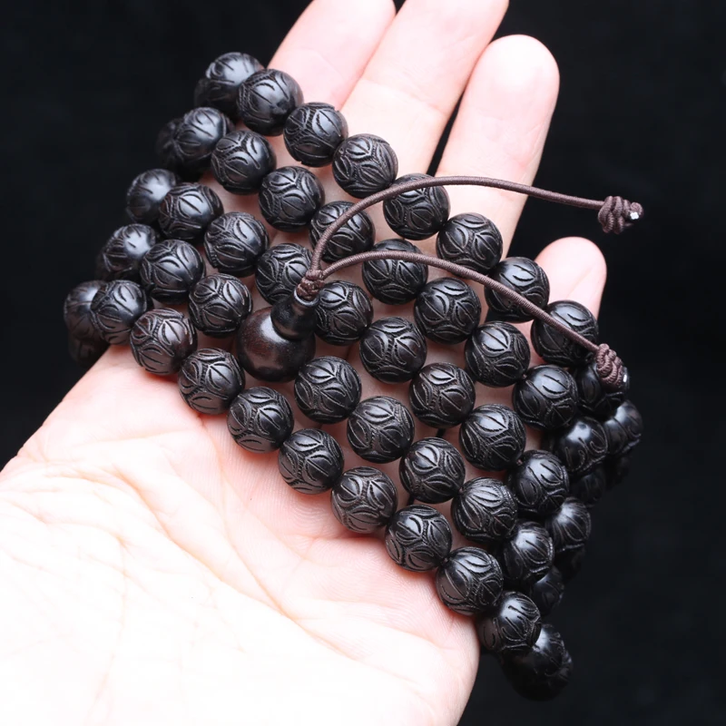 Lucky Ebony Bracelet 108 Buddha Beads 8mm Lotus Bead Fashion Accessories Unisex Mala Elastic Bangle Necklace