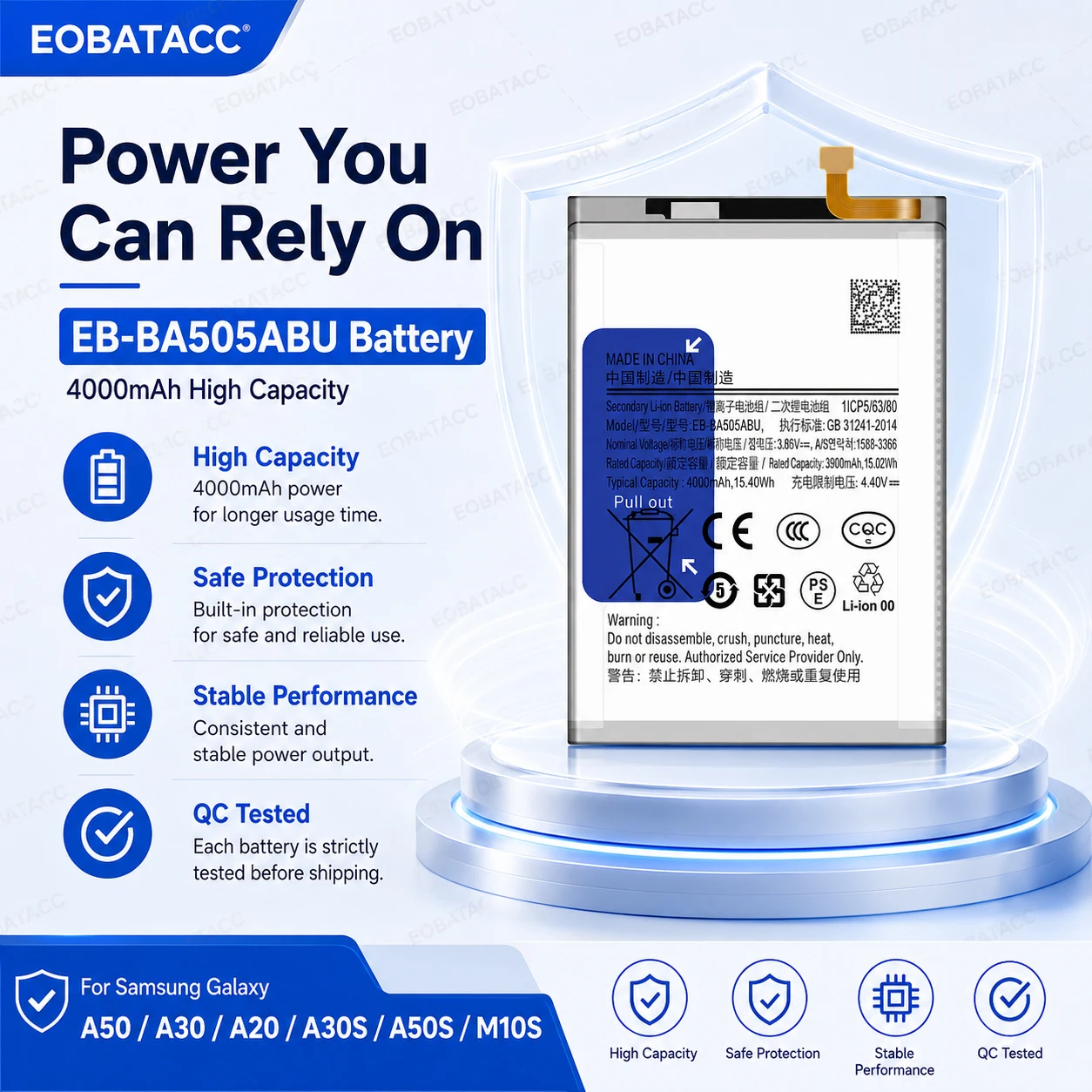 4000mAh EB-BA505ABU Replacement Battery for Samsung Galaxy A50/A30/A20/A30S/A50S/M10S battery Repair Tools Kit
