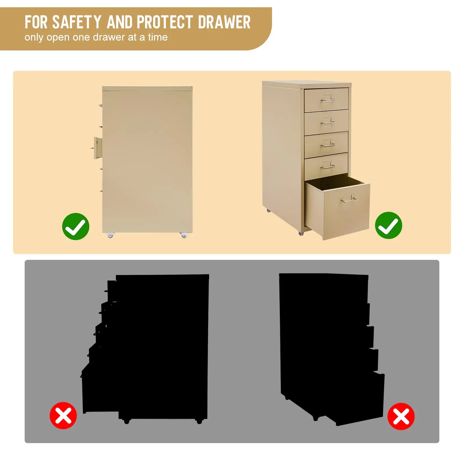 خزانة تخزين الملفات المعدنية، 5 أدراج تحت خزائن الملفات المكتبية بعجلات، أثاث المكاتب المنزلية المتنقلة لـ A4 Legal/Letter Si