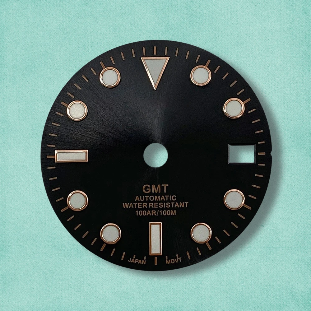 28.5mm GMT S Logo Sunburst Dial Fit NH34 Movement Green Luminous High-Quality Dial Watch Modification Accessories 3/3.8/4O'clock
