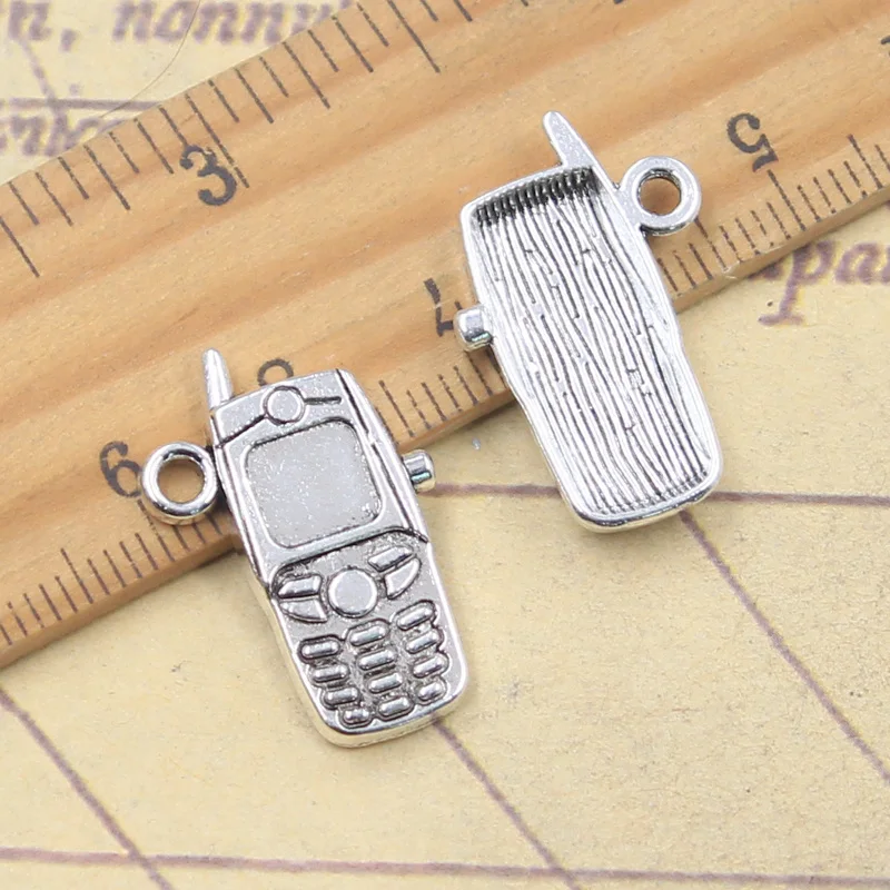 10pcs Charms Cellphone Mobile Phone 24x15mm Antique Silver Color Pendants Making DIY Handmade Tibetan Finding Jewelry