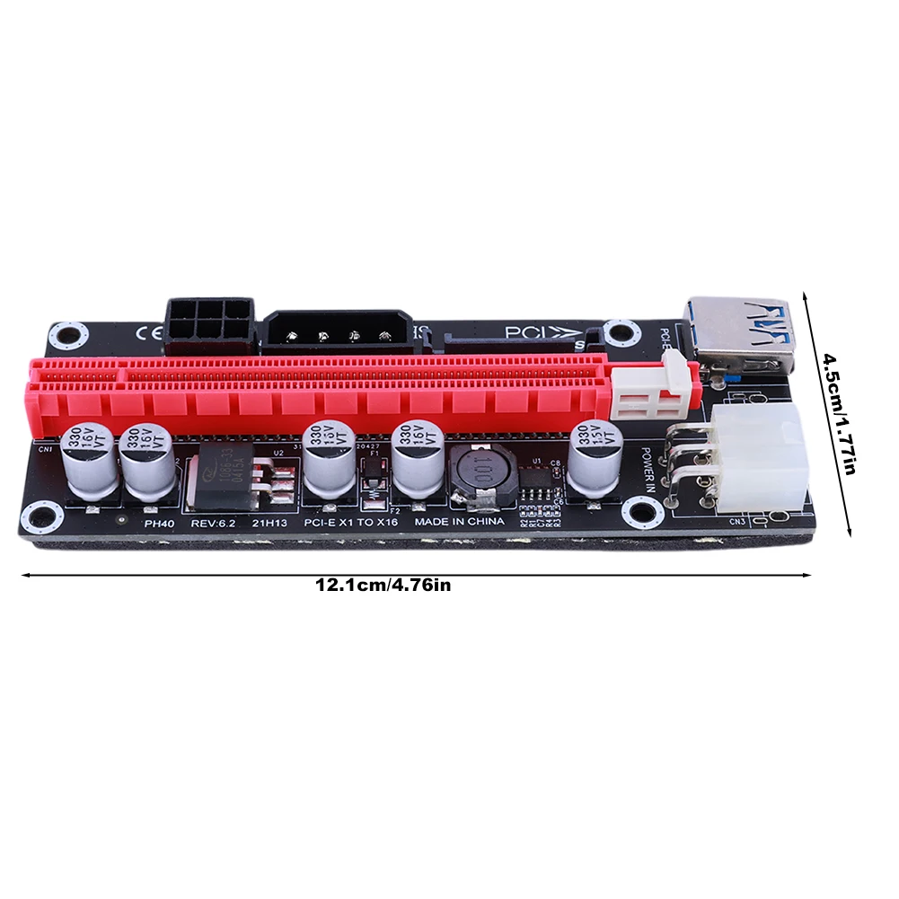 PCI-E Riser Card para Miner Mining, Extensor PCI Express 1x a 16x, Adaptador SATA, Cabo de Alimentação de 6 Pinos, PCI-E, X16