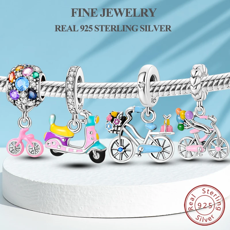 

Original Charms Beads 100% 925 Sterling Silver Bicycle Balloon Charms Pendant Fit Bracelet Bangle Woman Man DIY Fine Jewelry