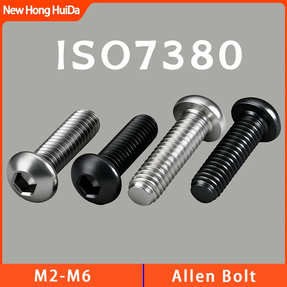 Halbrundkopf-Innensechskantschraube M2 M2,5 M3 M4 M5 M6 Inbusschraube 304 Edelstahl Sechskantschrauben aus schwarzem Kohlenstoffstahl ISO7380