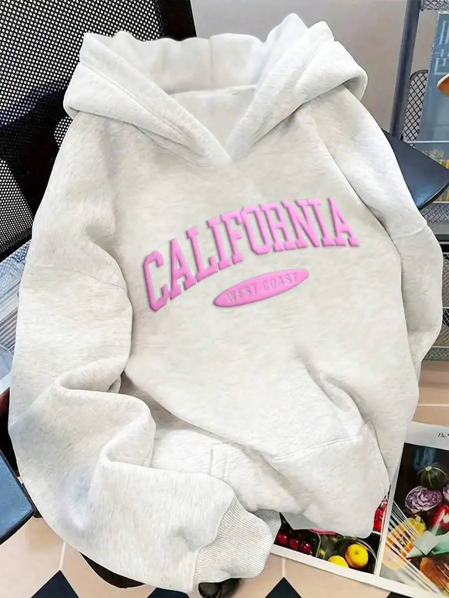 

Women's Oversized Hoodie with Pink Arch Letter Graphic, Soft Cotton Blend, Casual Loose Fit for Daily Wear