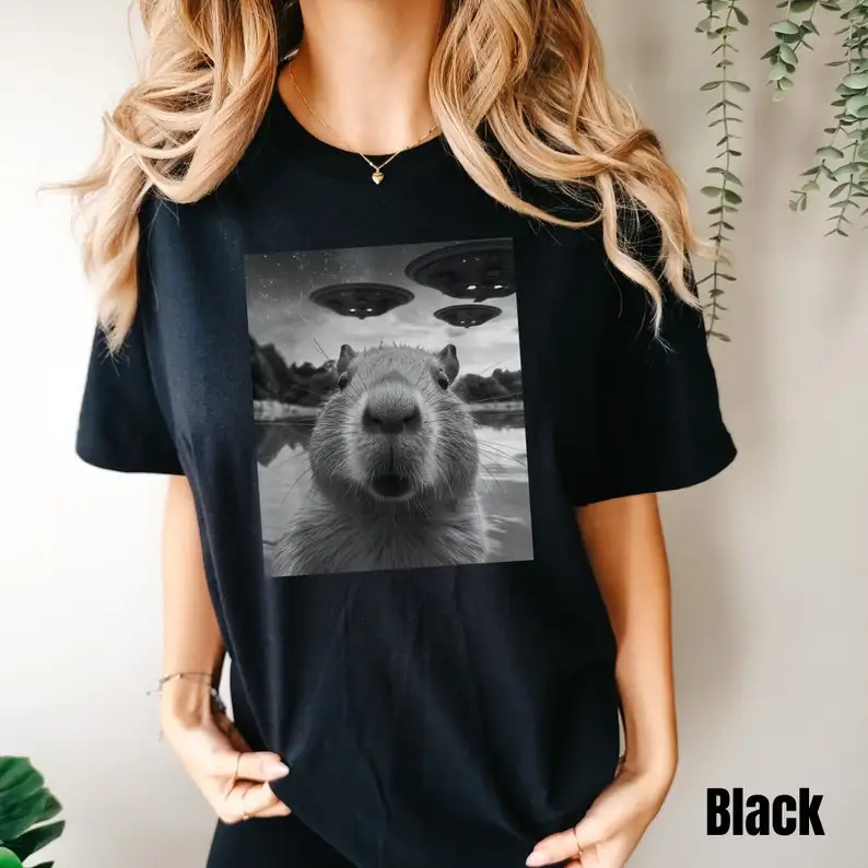 Capybara T-Shirt, Funny Capybara UFO Shirt, Capybara Selfie Shirt, Rodent , Meme TShirt, Lover Gift