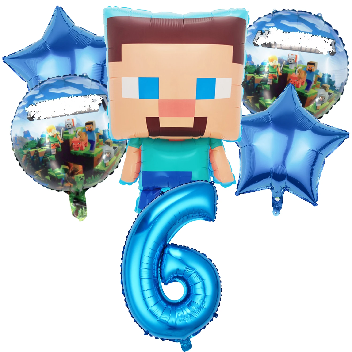 New Pixel Game Ballons 6pcs Set Birthday Party Number Balloons Decoration Props Ornaments Cartoon Aluminium Balloon Kids Gift