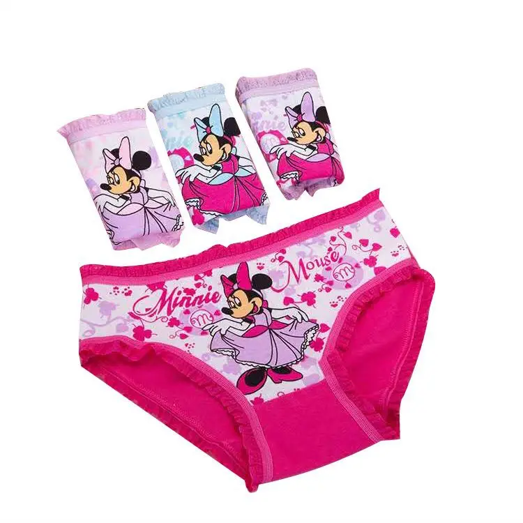 Disney-Calcinhas de Algodão Infantil, Clássicos, Fofos, Minnie, Mickey Mouse, Desenhos Animados, Cuecas Meninas, Pacote 4