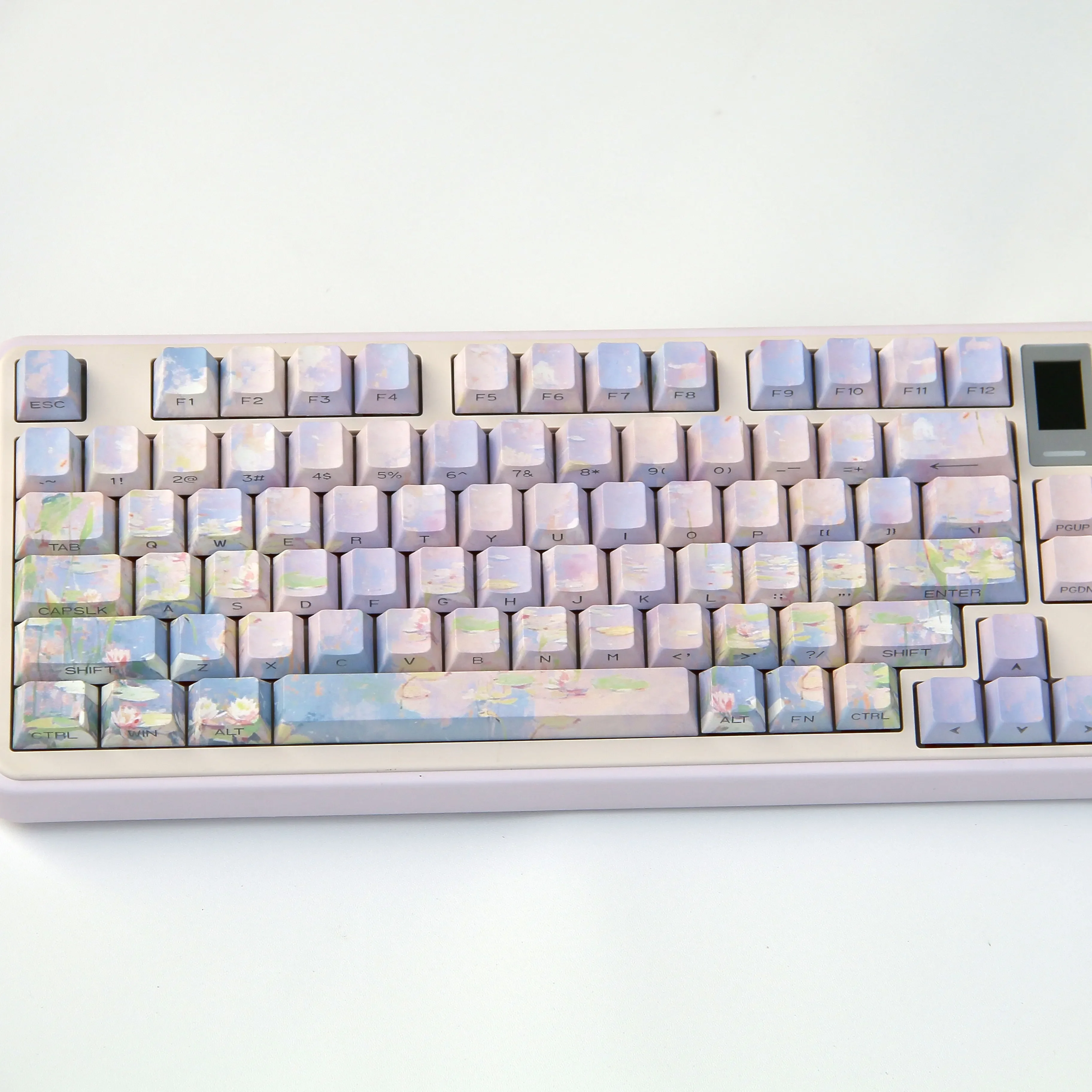 Star Lotus Dream Keycaps 120keys Water Lily Oil Painting Style Side Engraved Translucent PBT Purple Water Lily Halo DIY Keycaps