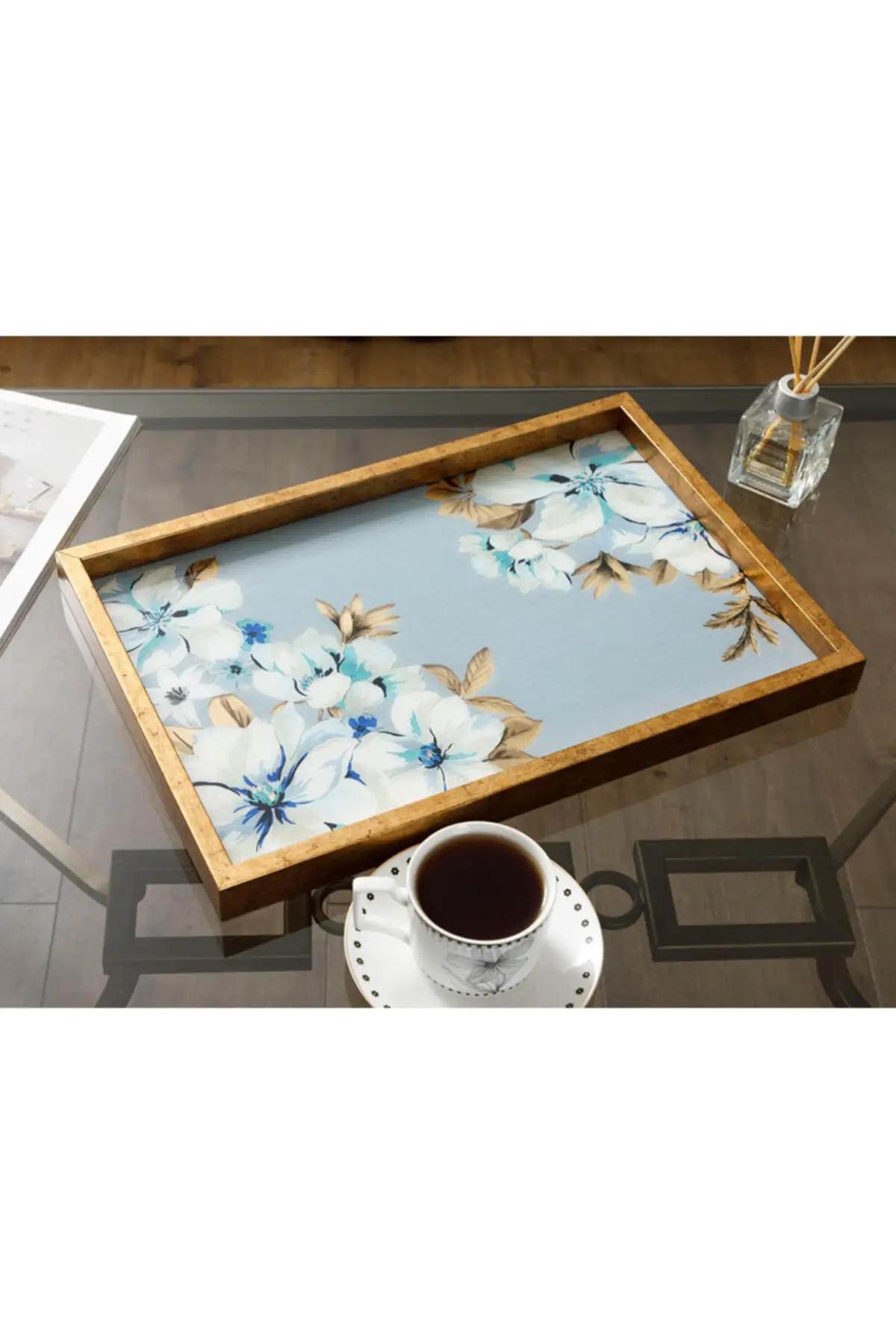 

Gember Georgia glass decorative tray 31x46 Cm blue luxury 2022 tray Tea tray Tea tray