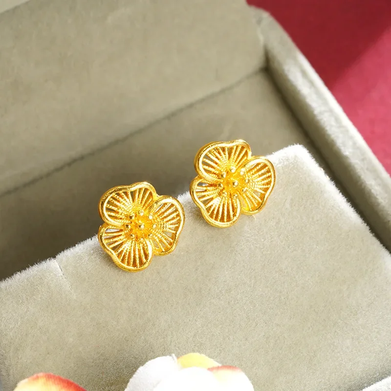 14k Gold Color Flower Hollow Earrings for Women Light Luxury Stud Earrings for Women Girl Birthday Valentine's Day Earrings