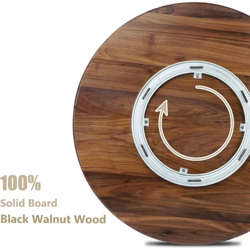 24 Inches Black Walnut Wood Lazy Susan Organizer, Solid Wooden Round Turntable, Rotating Tray for Table Top/Counter Top